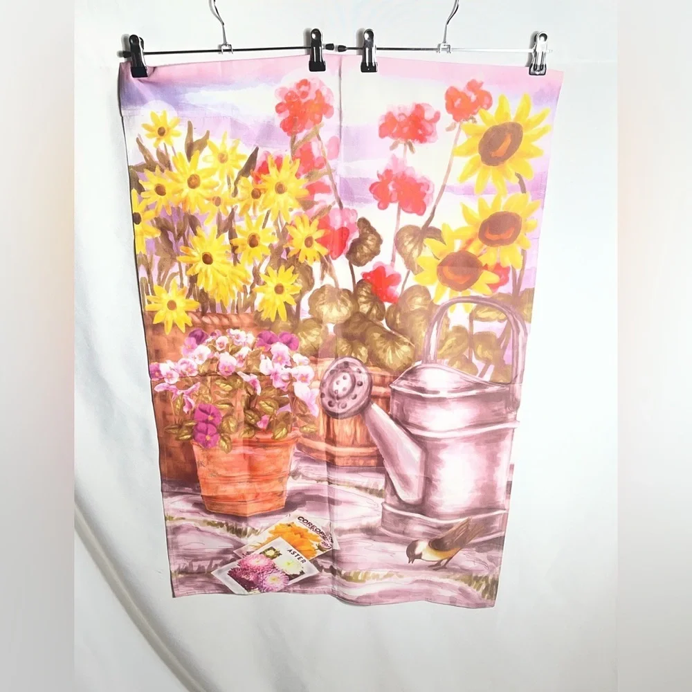 Floral Garden Decorative Towel Wall Hanging Sunflowers Watering Can Spring Art