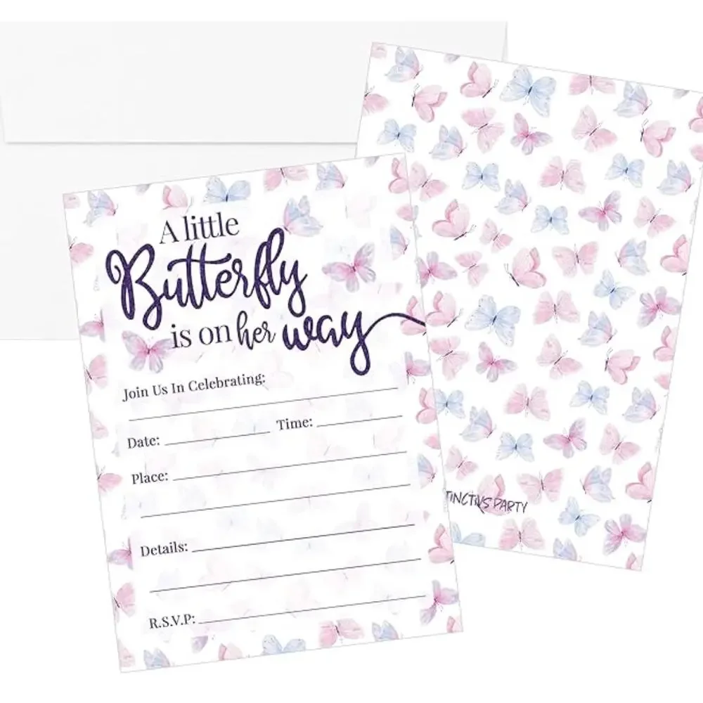 Butterfly Girl‎ Baby Shower Party Invitations A Butterfly Is On Her Way 10 Pcs