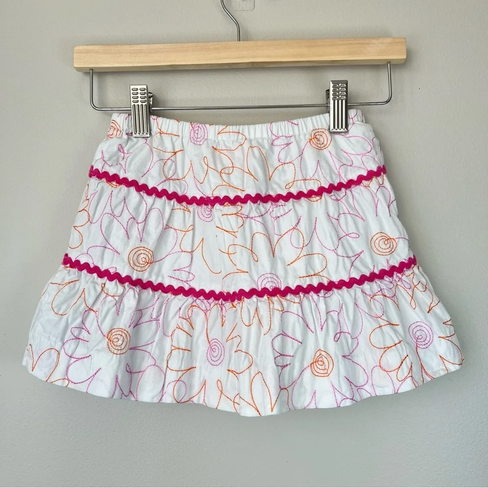 Lilly Pulitzer Kids 4 White Mini Skirt Pink & Orange Floral Embroidery Boho Chic