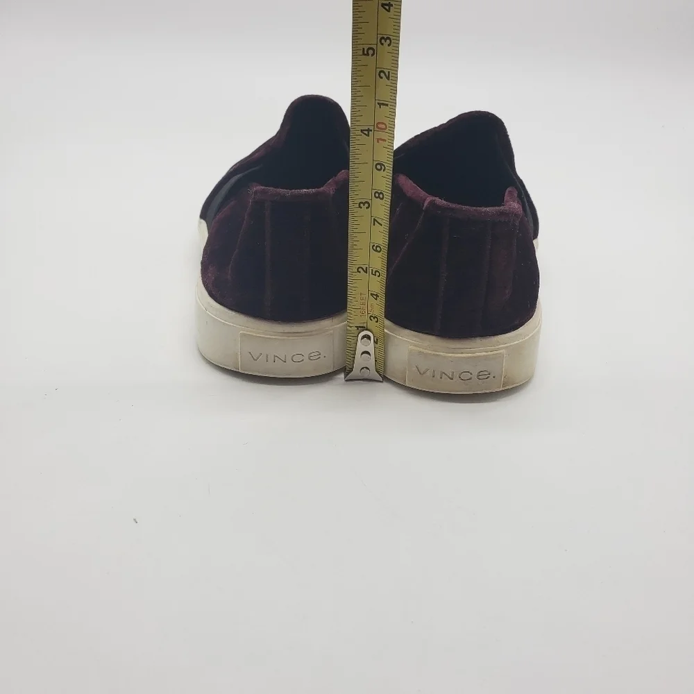 VINCE. Women US 8.5 plum burgundy wine color velvet slip on sneakers BLAIR