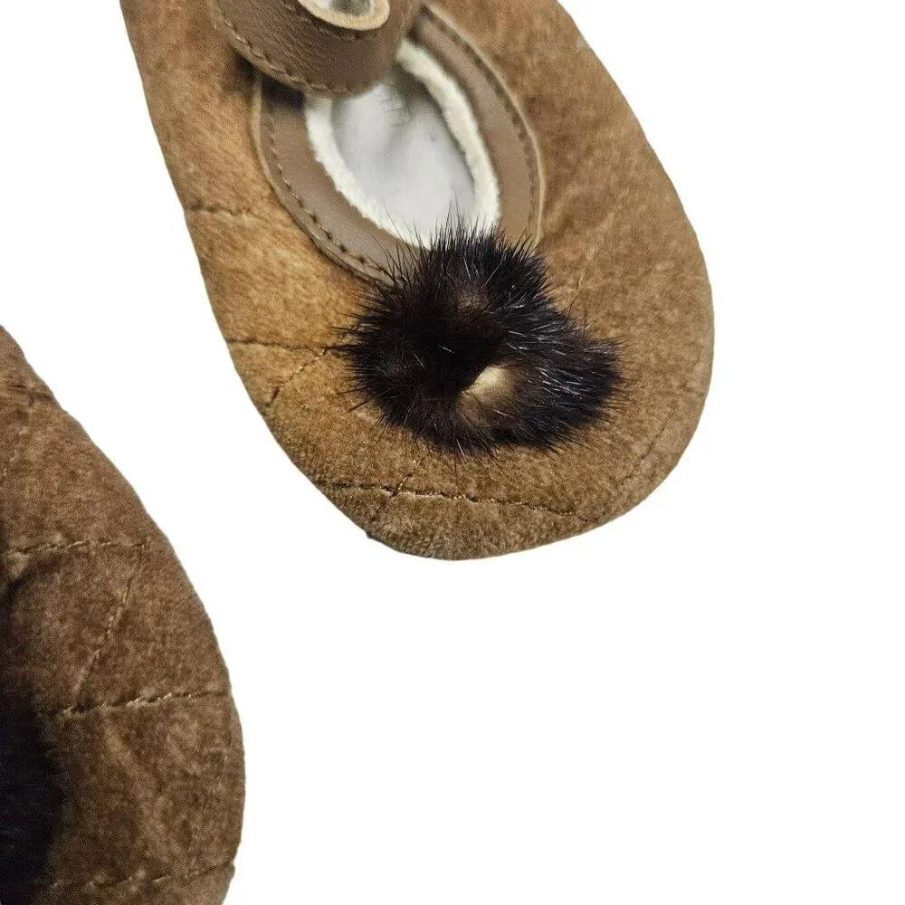 Beba Bean Infant Shoes Fur‎ Pom-Poms & Hook-And-Loop Closure 3-6 Months