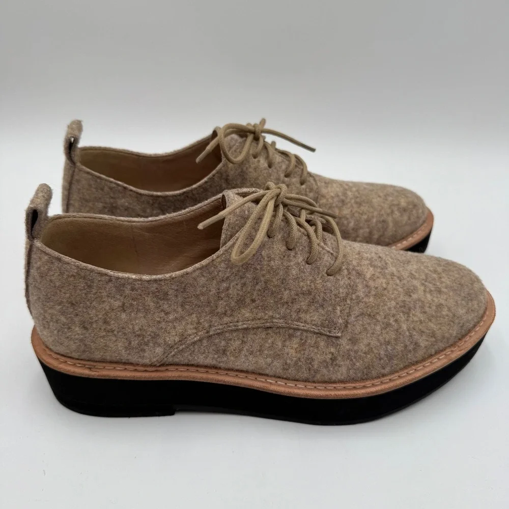 Eileen Fisher Nims Felt Platform Oxford Shoes Minimalist Womens 9.5 Barley Tan