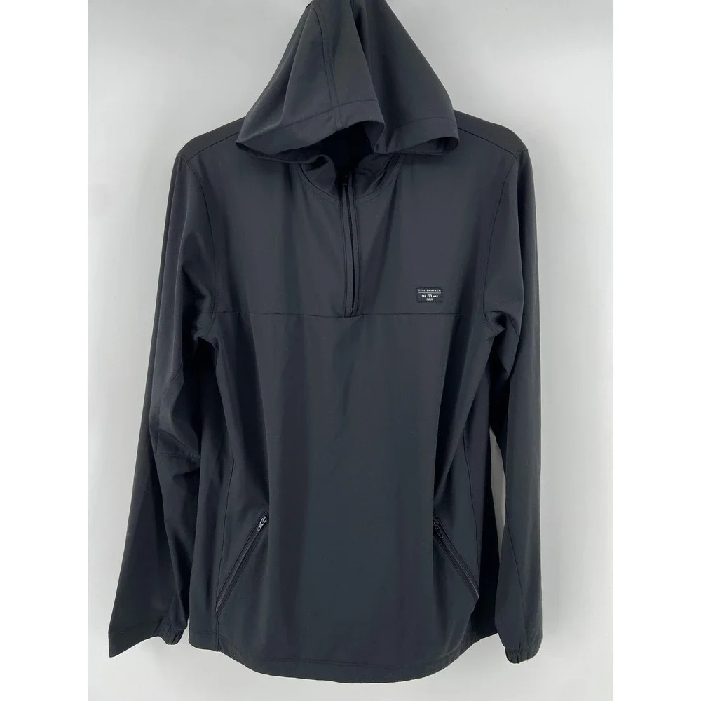 Travis Mathew Jacket Mens Small Black Hooded 1/4 Zip Softshell Golf Windbreaker