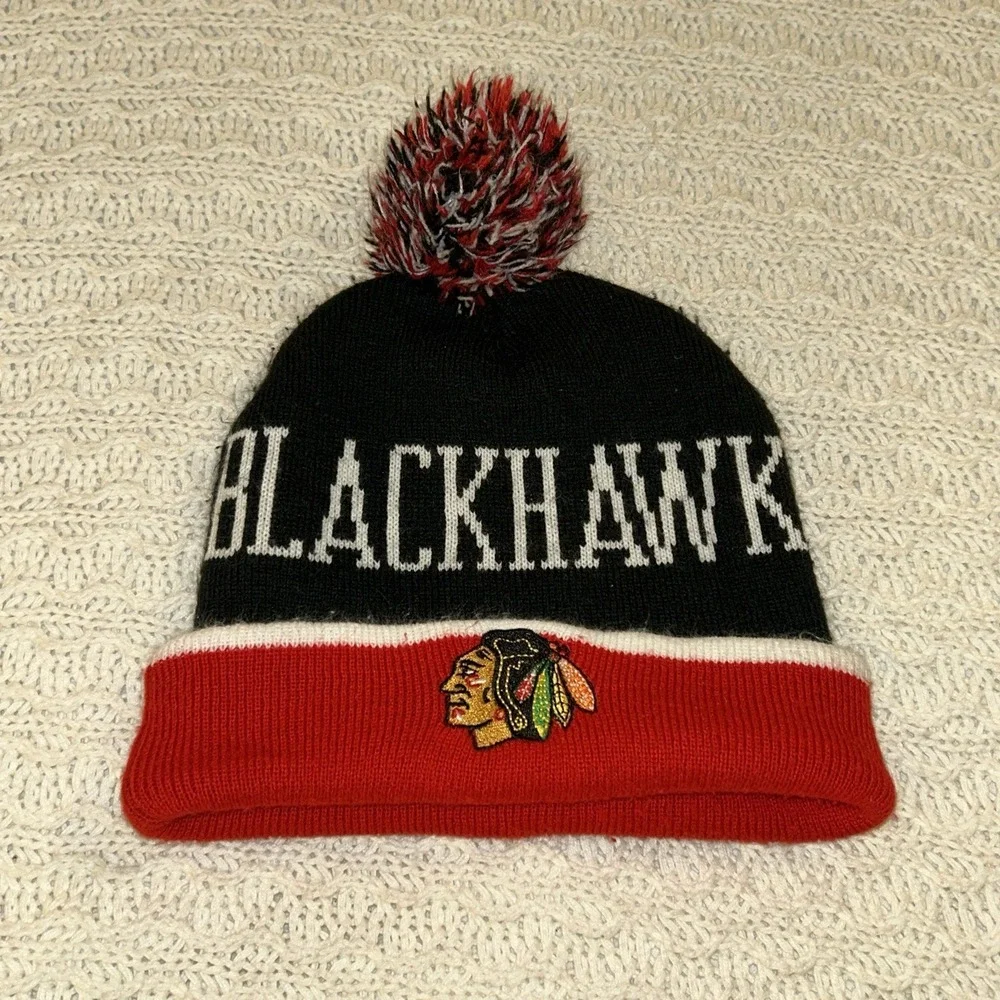 Chicago Blackhawks Winter Beanie Hat Pom Knit. Old Time Hockey Brand