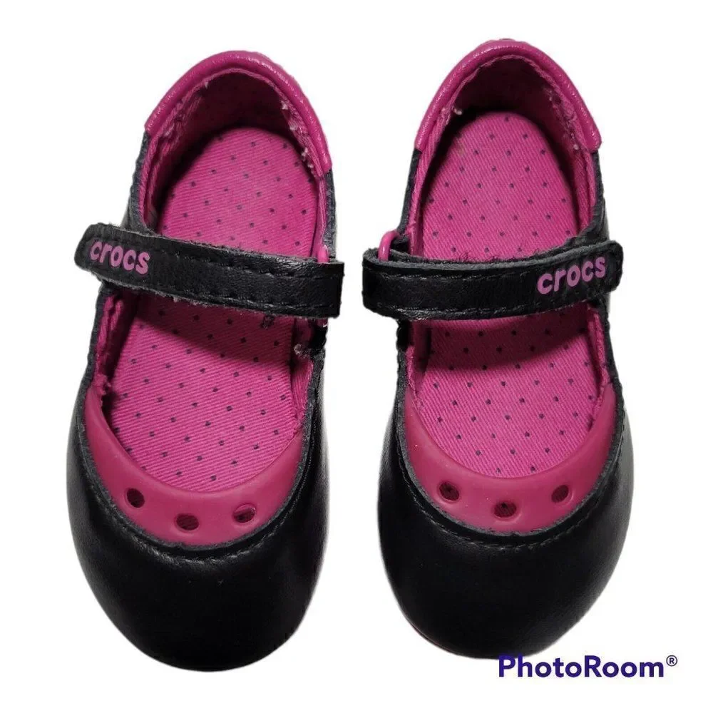 Crocs Toddler Shoes‎ Girls Size C4 Mackenzie Mary Jane Black Magenta Pink Purple