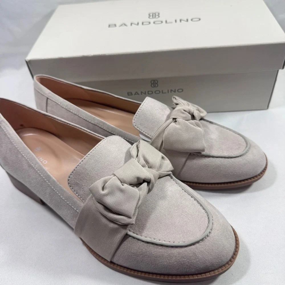 New Bandolino Lindio Bow‎ Loafers Light Natural 8.5 M Comfortable Slip On Shoes