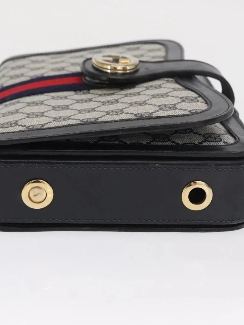 GUCCI GG Supreme Sherry Line Shoulder Bag PVC Navy Gold Auth ka2109