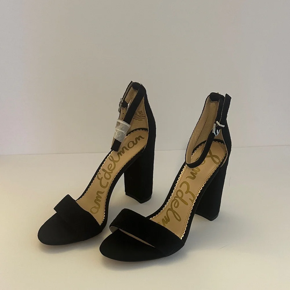 Sam Edelman Black Suede Chunky Heel NWOB US 8.5M EUR 38.5 YARO Sandal Classy‎