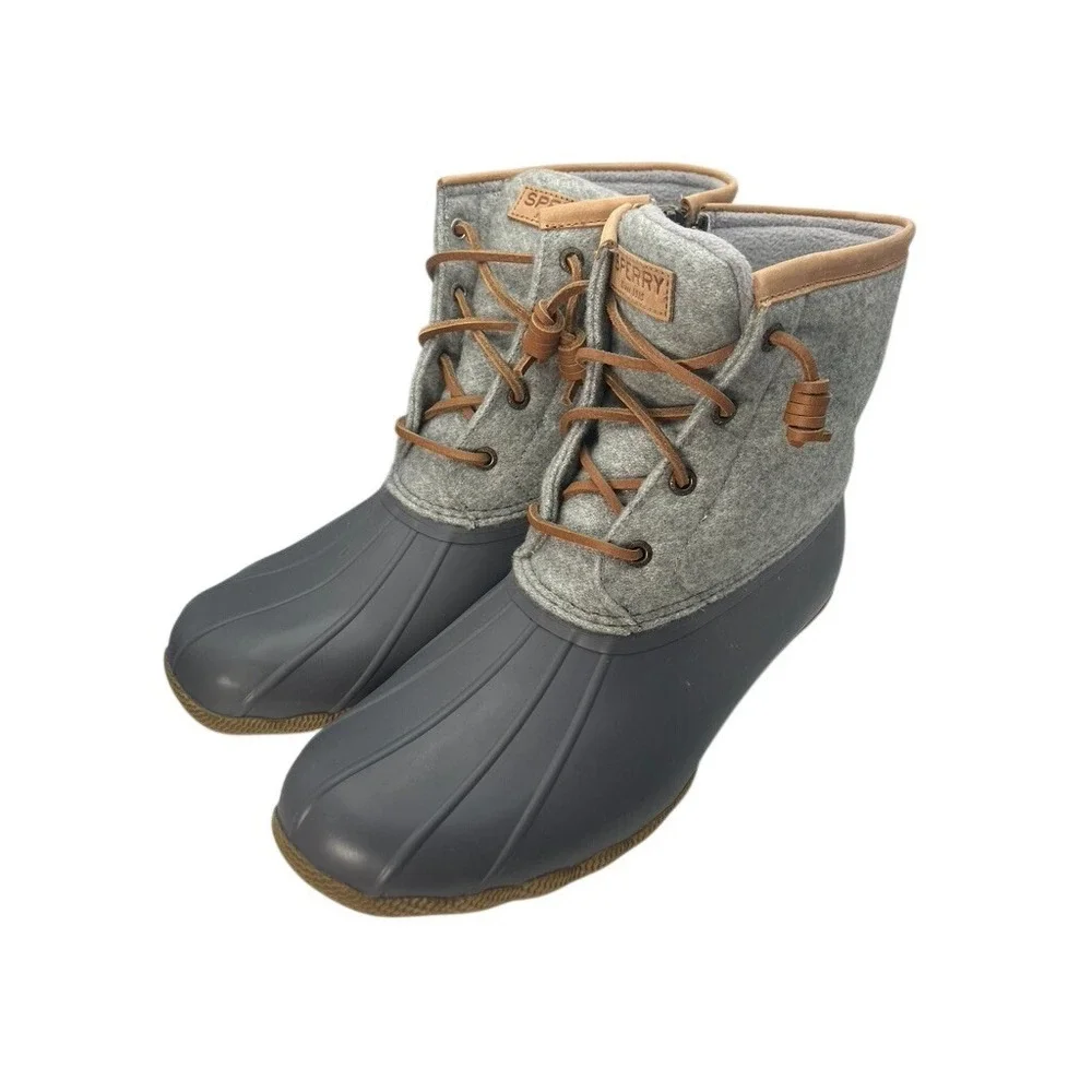 Sperry Saltwater Duck Boots Womens 10 Grey Wool Blend STS82475