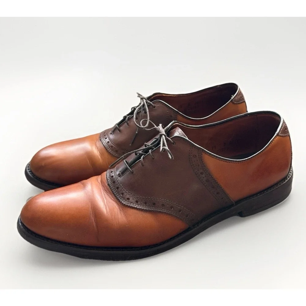Allen Edmonds Shelton Two Tone Saddle Oxford Brown‎ Dress Shoe men SZ 14B EUC