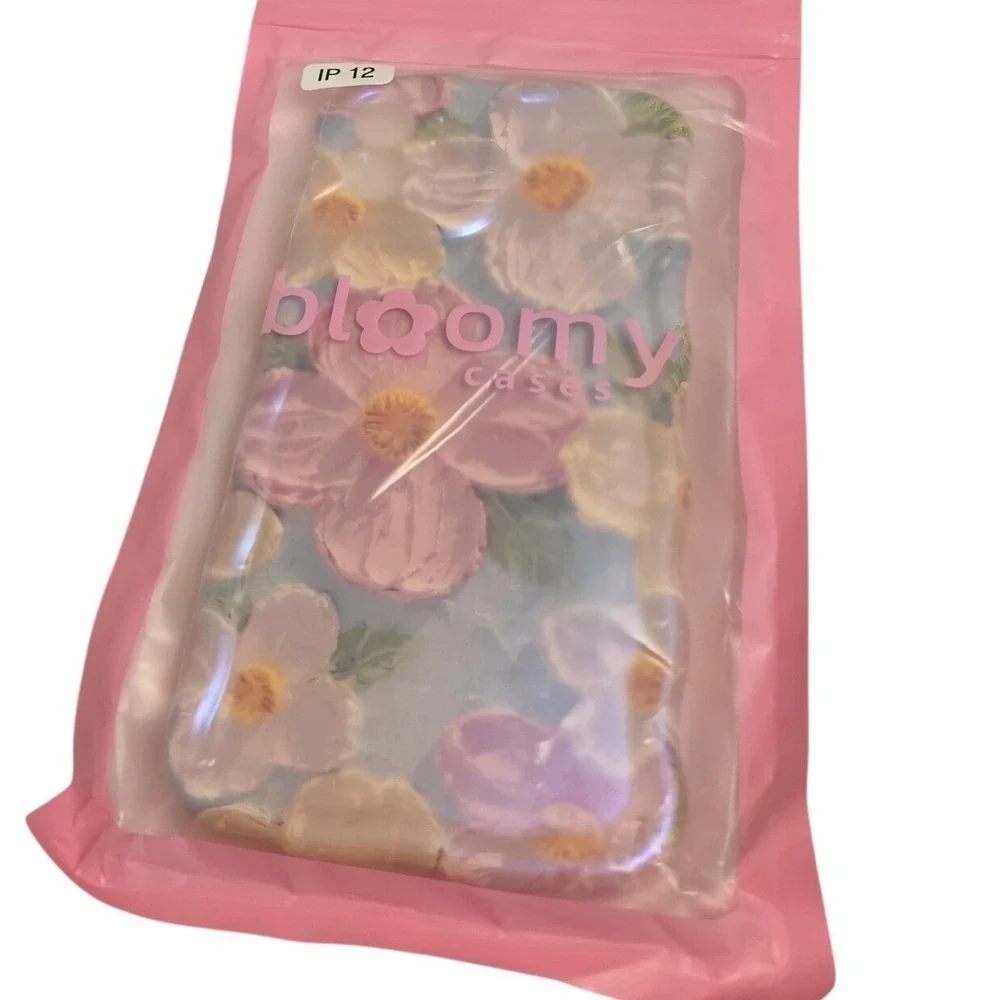 Bloomy Cases iPhone 12 Floral Oil Painting Wavy Edge Protective Case Pink Blue