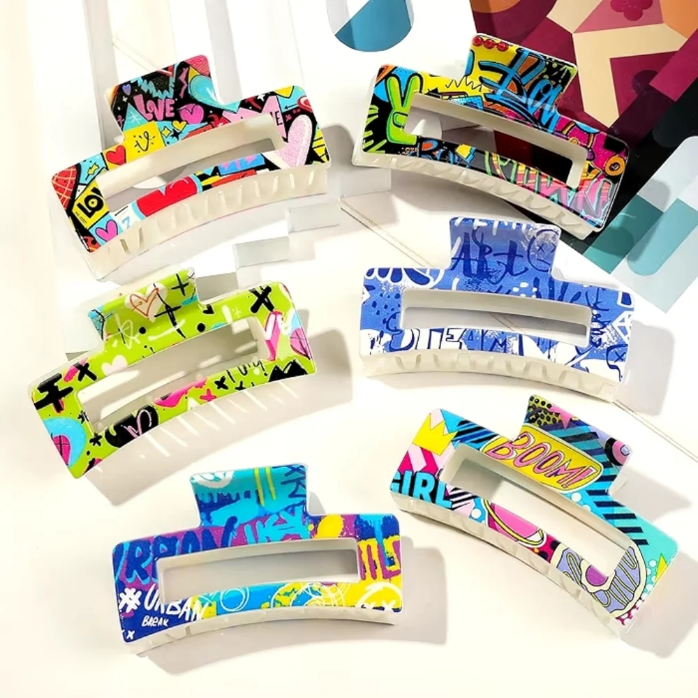 Paint Graffiti Claw Hair Clips 6 Piece Set