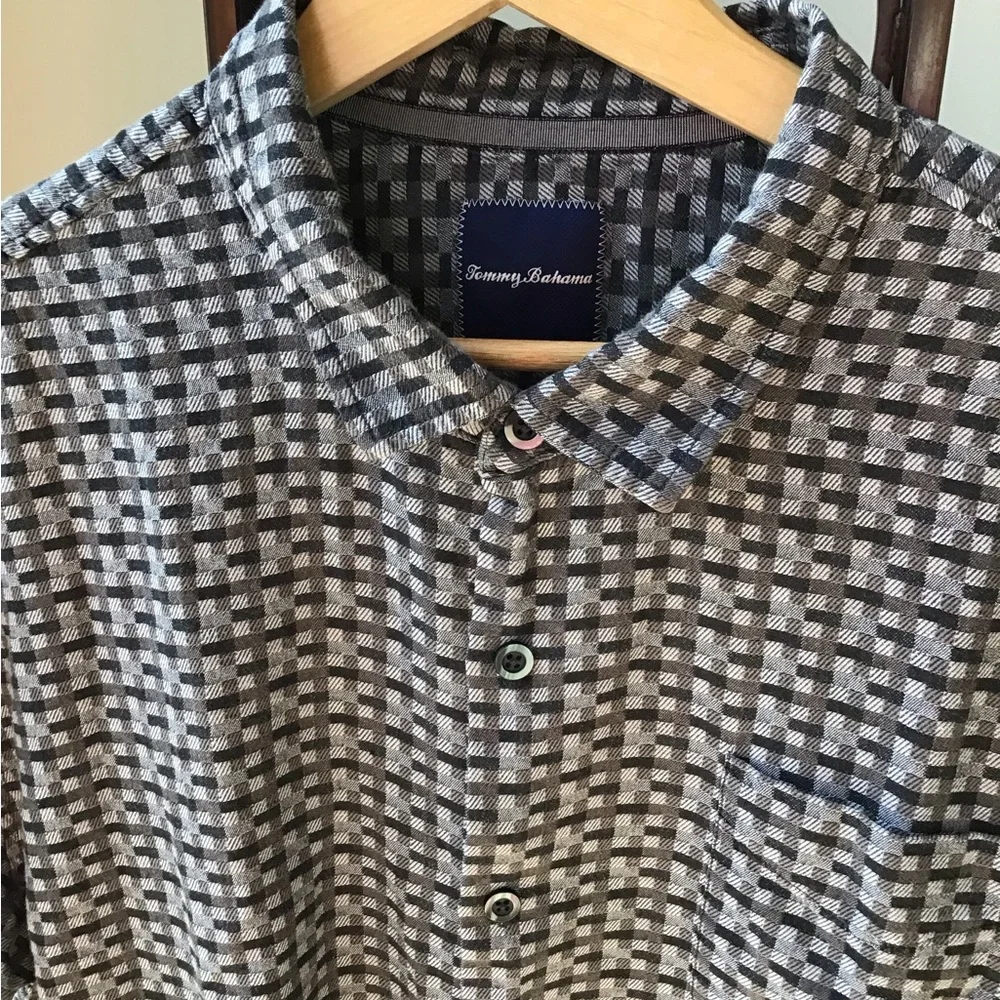 TB Silk Textured Cotton Short Sleeve‎ Plaid Check Shirt Button Down