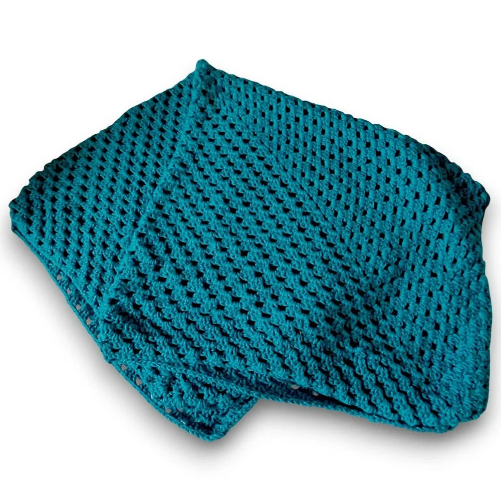 Hand Crocheted Blanket Baby Lap Afghan Bright Teal 38
