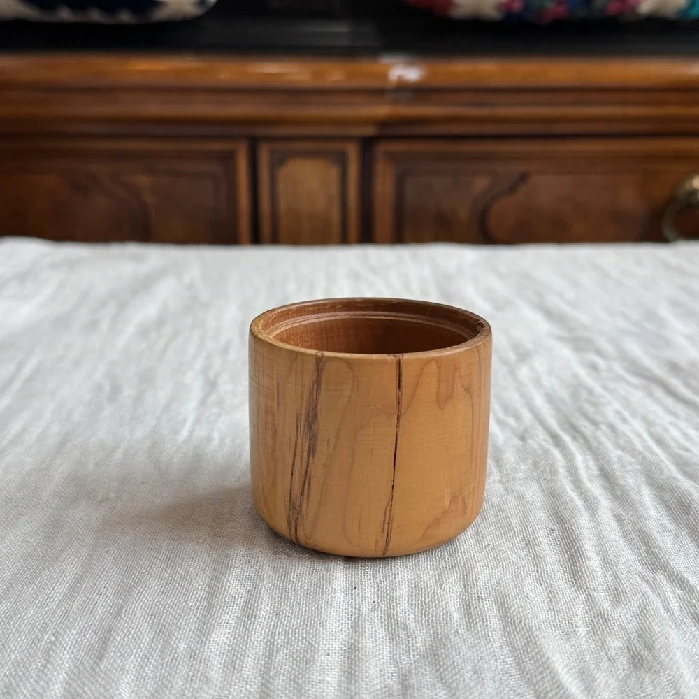 VTG Handmade Yew Wooden Bowl Dish Vase Bud Signed‎ Small Natural Wood '97