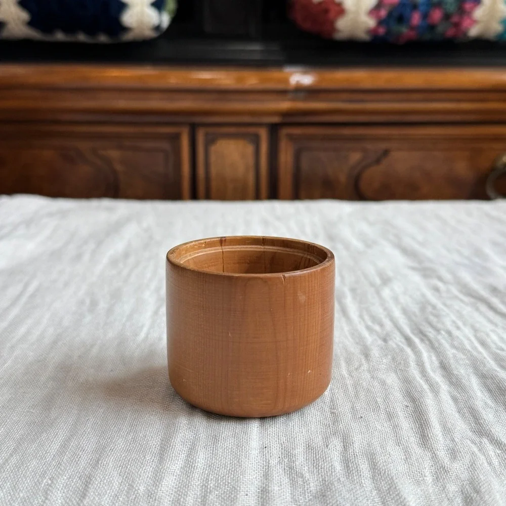 VTG Handmade Yew Wooden Bowl Dish Vase Bud Signed‎ Small Natural Wood '97
