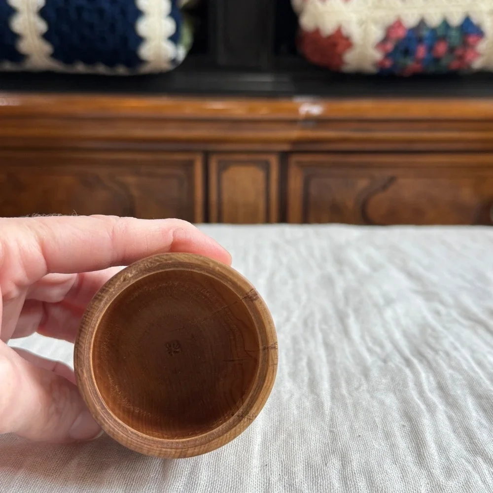VTG Handmade Yew Wooden Bowl Dish Vase Bud Signed‎ Small Natural Wood '97