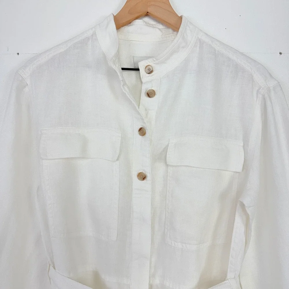 Banana Republic Utility Jumpsuit Womens S White Linen Blend Belted Wide Leg