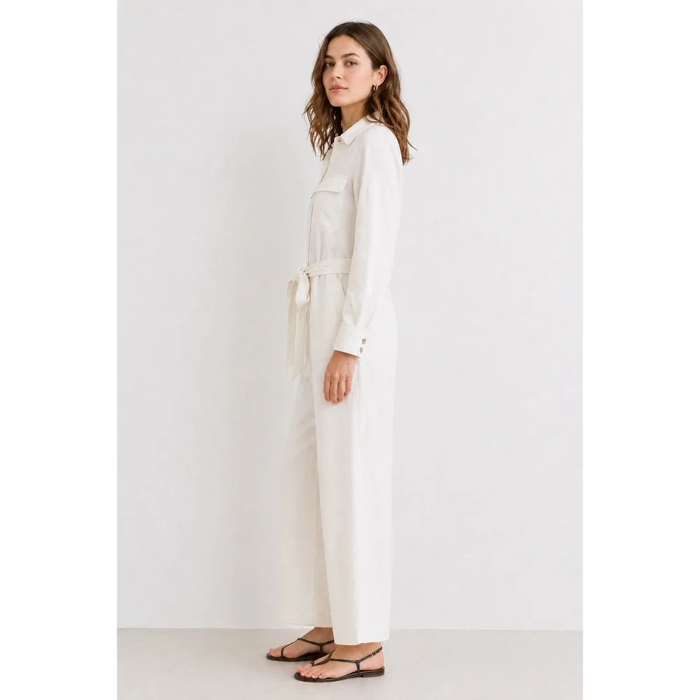 Banana Republic Utility Jumpsuit Womens S White Linen Blend Belted Wide Leg