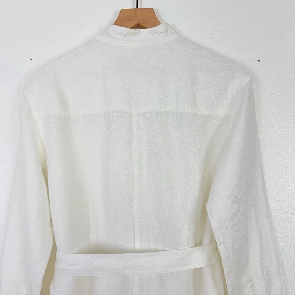 Banana Republic Utility Jumpsuit Womens S White Linen Blend Belted Wide Leg