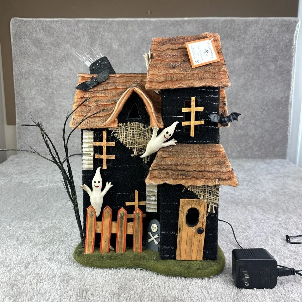 Vintage‎ Department 56 Fiber Optic Haunted House Ghost Bats Lights Up Working