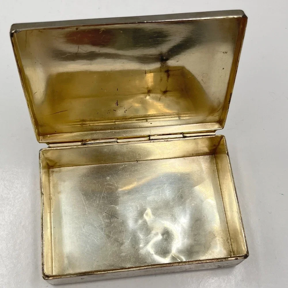 Vintage Basketweave Silver Tone Trinket Jewelry Box Retro Textured Metal Case