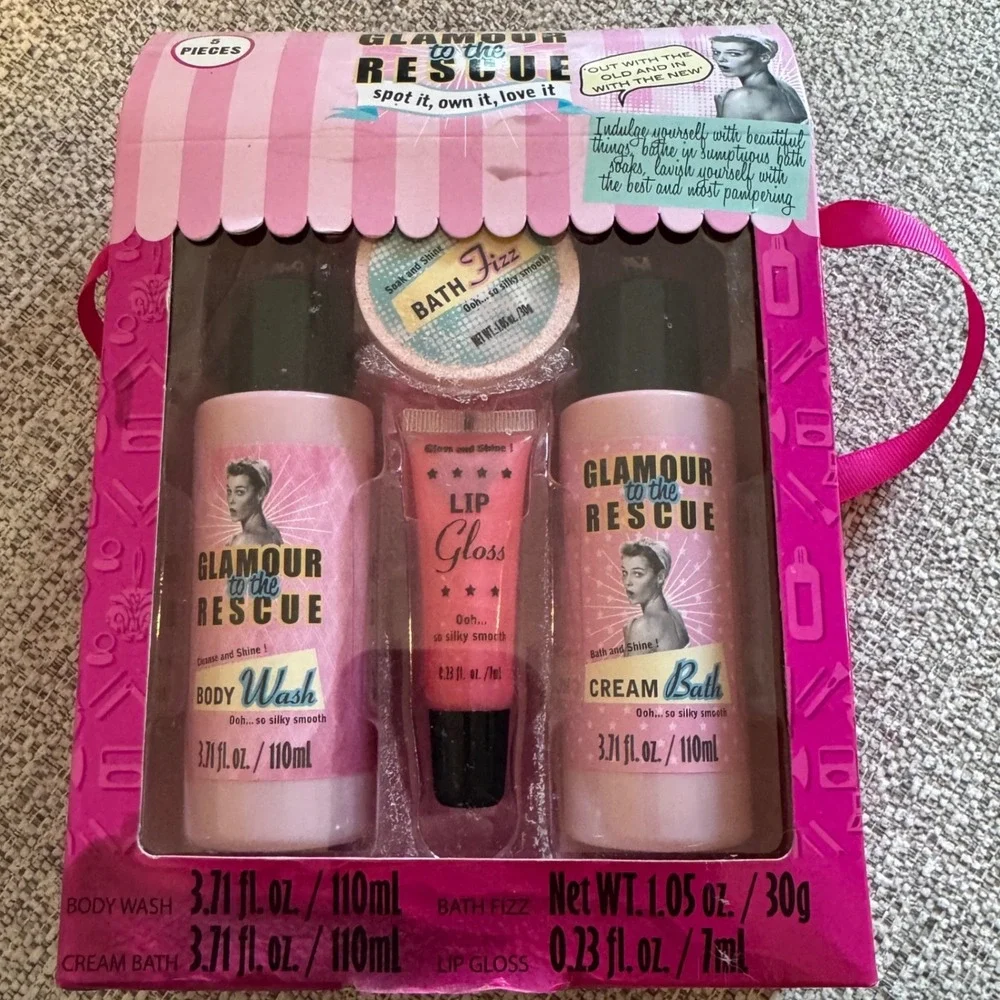 New Glamour to‎ the Rescue Bath & Body Set Body Wash Cream Bath Lip Gloss Gift