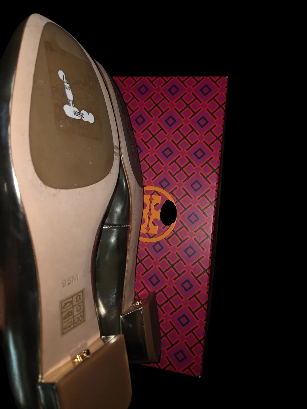 Tory Burch Gigi Mettalic Block Heel sz 9.5