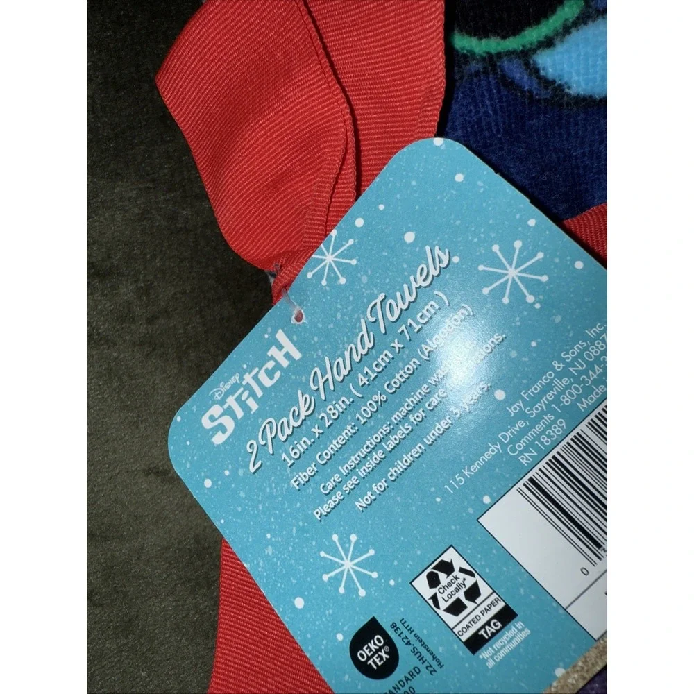 Disney Winter Holiday‎ Stitch 2pk Hand Towels Reindeer Stitch Blue New