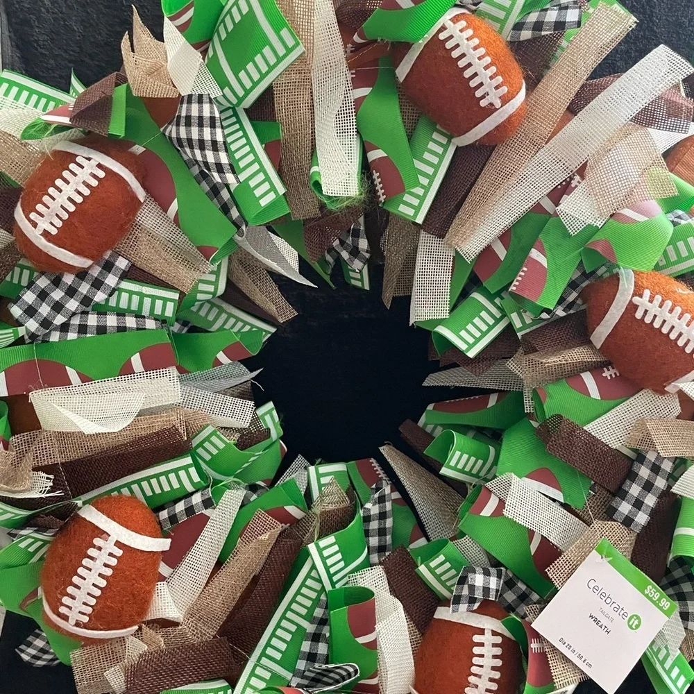NWT 2 “Celebrate It” Football Themed Wreath & Door Decor Banners