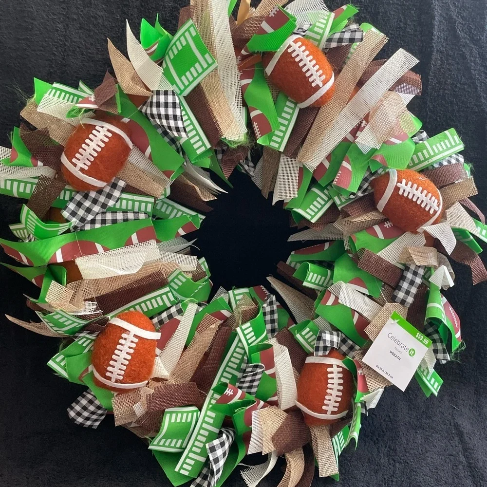 NWT 2 “Celebrate It” Football Themed Wreath & Door Decor Banners