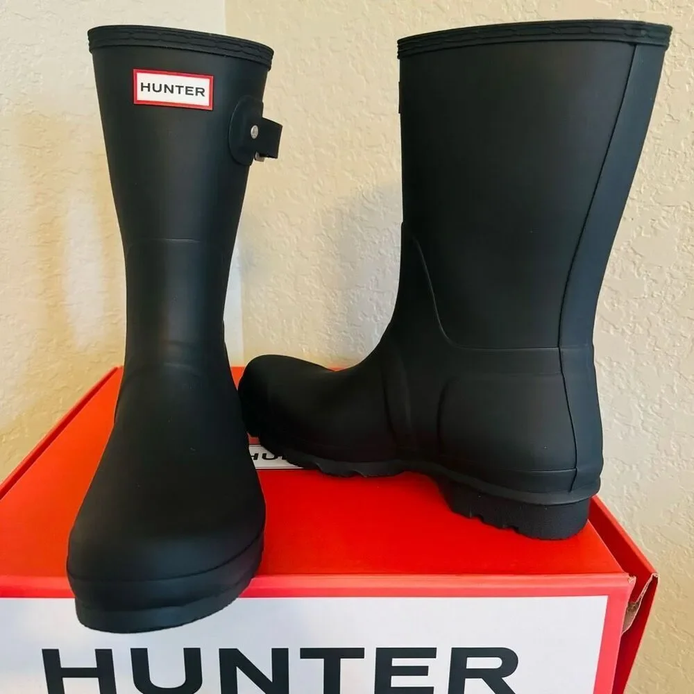 HUNTER Original Short‎ Waterproof Rain Boot, Rubber Black, Size 10, NWT