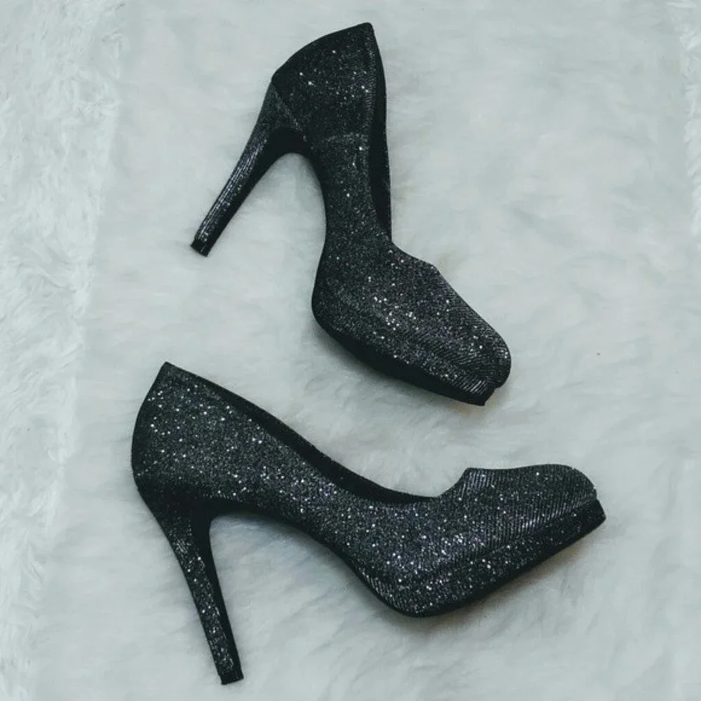 Fioni Night Glitter Platform Stiletto Heels Gray Sparkly Pumps Party Size 9