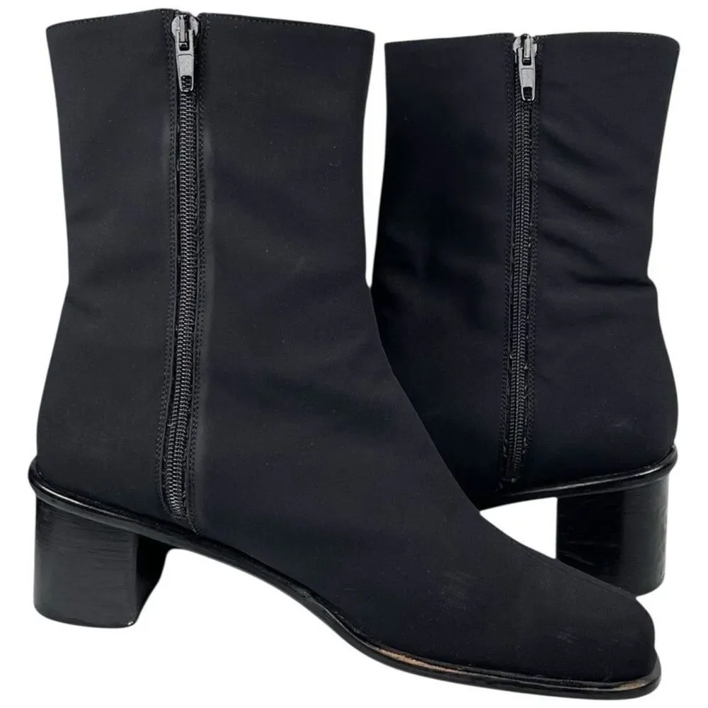 Stuart Weitzman Windy Gore-Tex Booties Black Square Toe Block Heel 9
