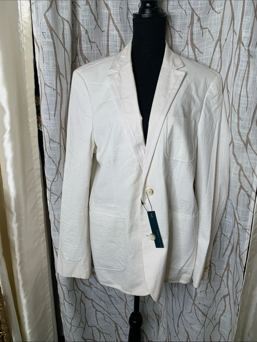 NWT Perry Ellis Men's White Searsucker Textured Blazer/sportscoat