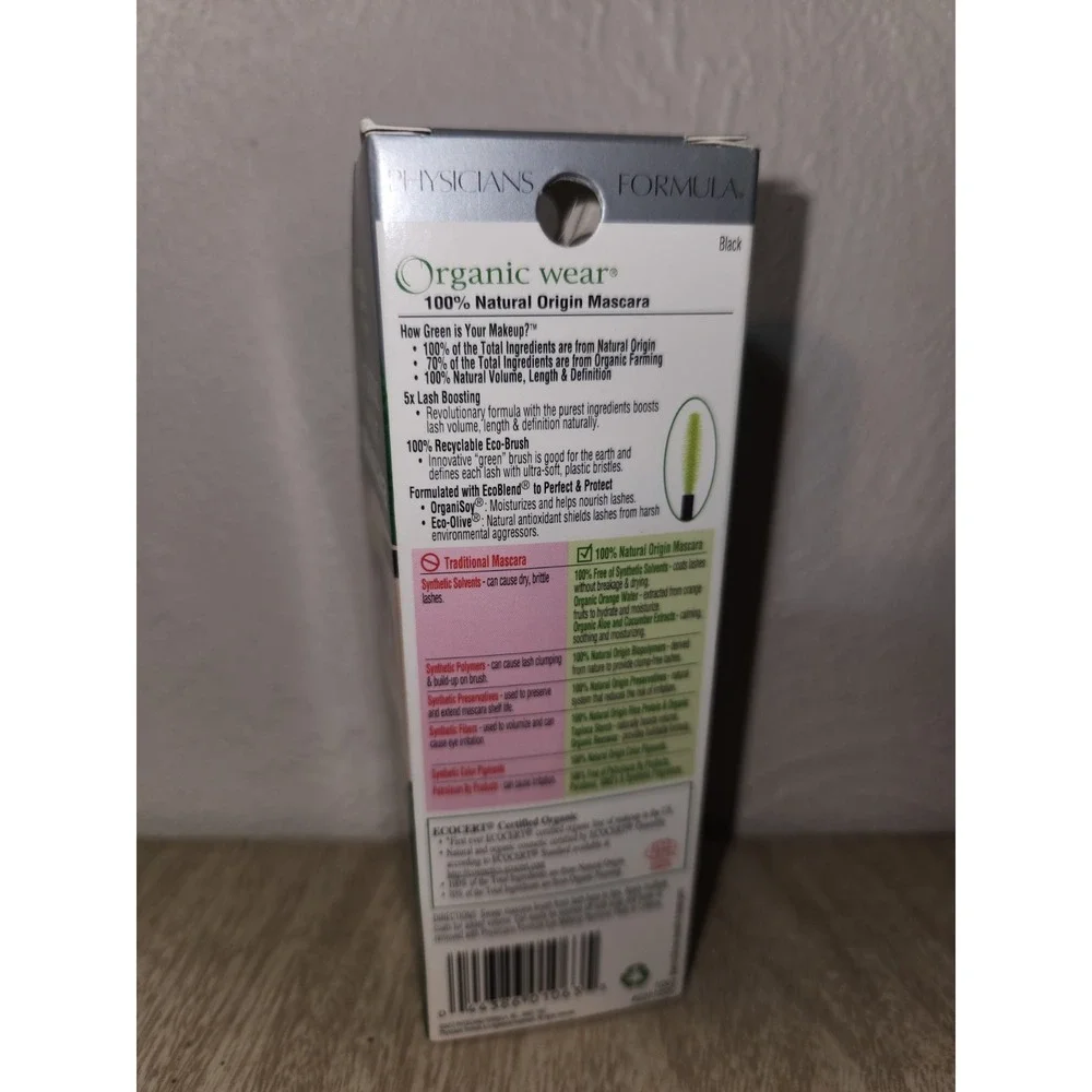 Physicians Formula Organic Wear Mascara, Black‎ 1063 New In Box