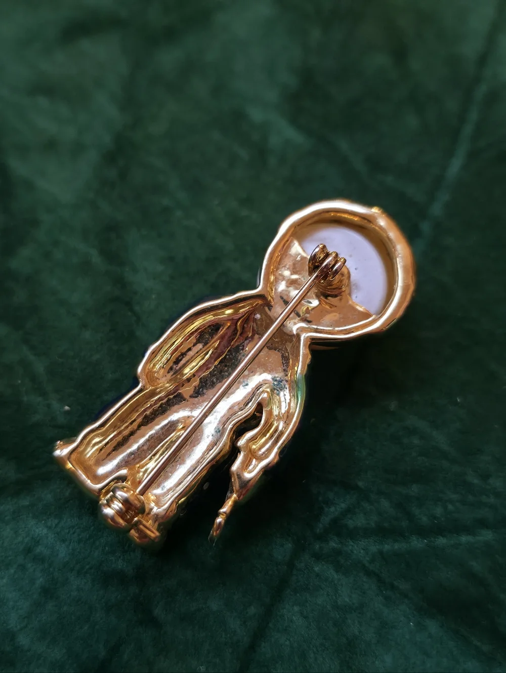 1980s Gold Plated Enamel Boy In Overalls Brooch