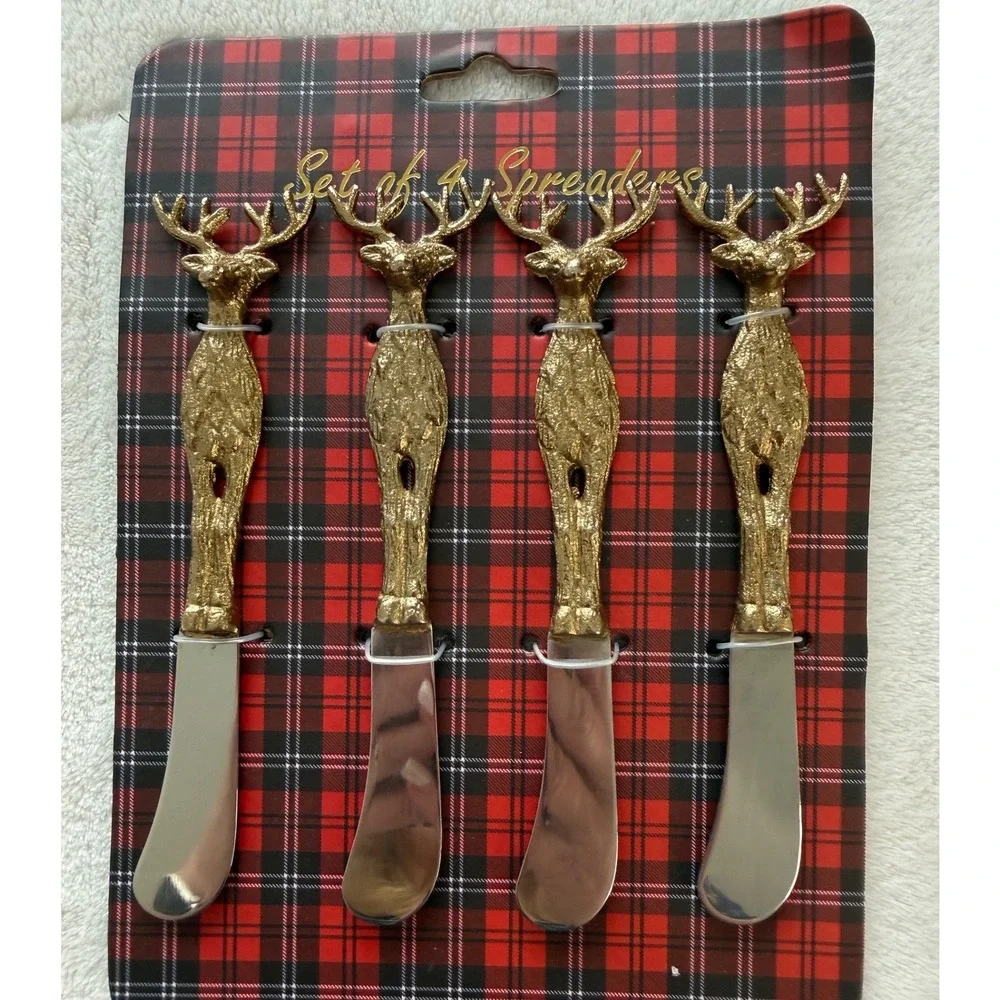 Antler Wildlife Gold Tone Rustic Set Of 4 Butter Knives Stainless Steel Cutlery