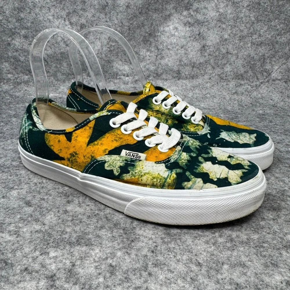 Vans Della Authentic Batik Floral Green Yellow Canvas Sneakers Mens 7 Womens 8.5