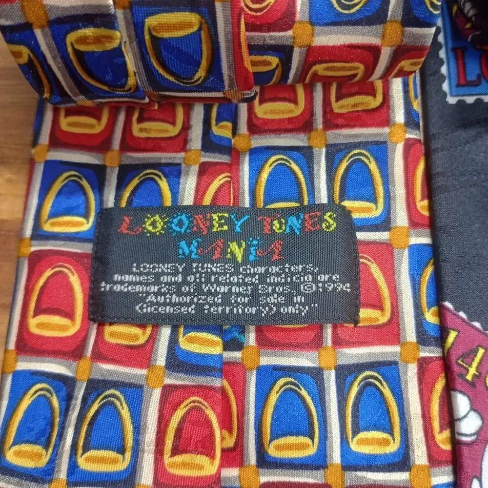 Vintage Lot of 3 Looney Tunes Neck Ties 100% Silk 1994 1995‎ Novelty Cartoon