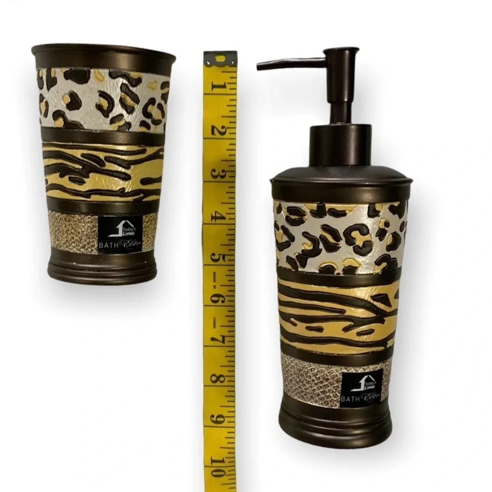 Animal Print Exotic Bathroom Accessory 4 Piece Set Brown Tan Multicolor Gazelle