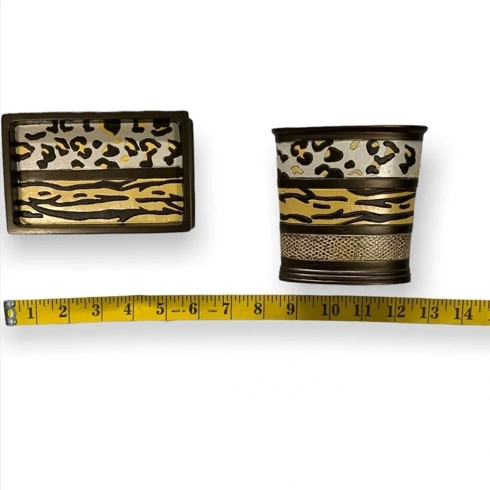 Animal Print Exotic Bathroom Accessory 4 Piece Set Brown Tan Multicolor Gazelle