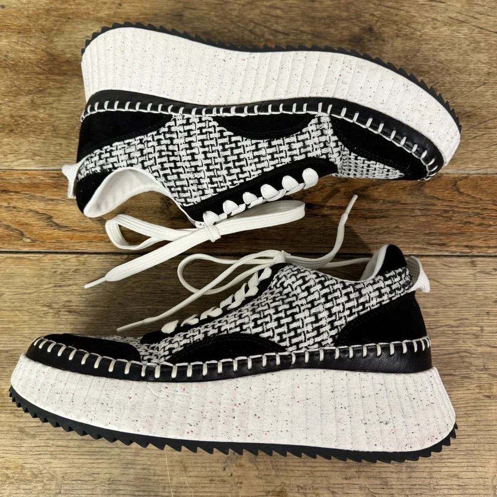 Universal Thread Platform Sneakers Women 7.5 Black White Woven Chunky Sole
