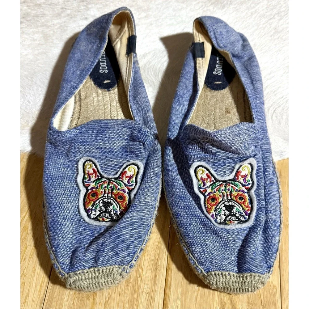 Soludos French Bulldog Espadrilles Platform Shoes Blue Size‎ 9.5