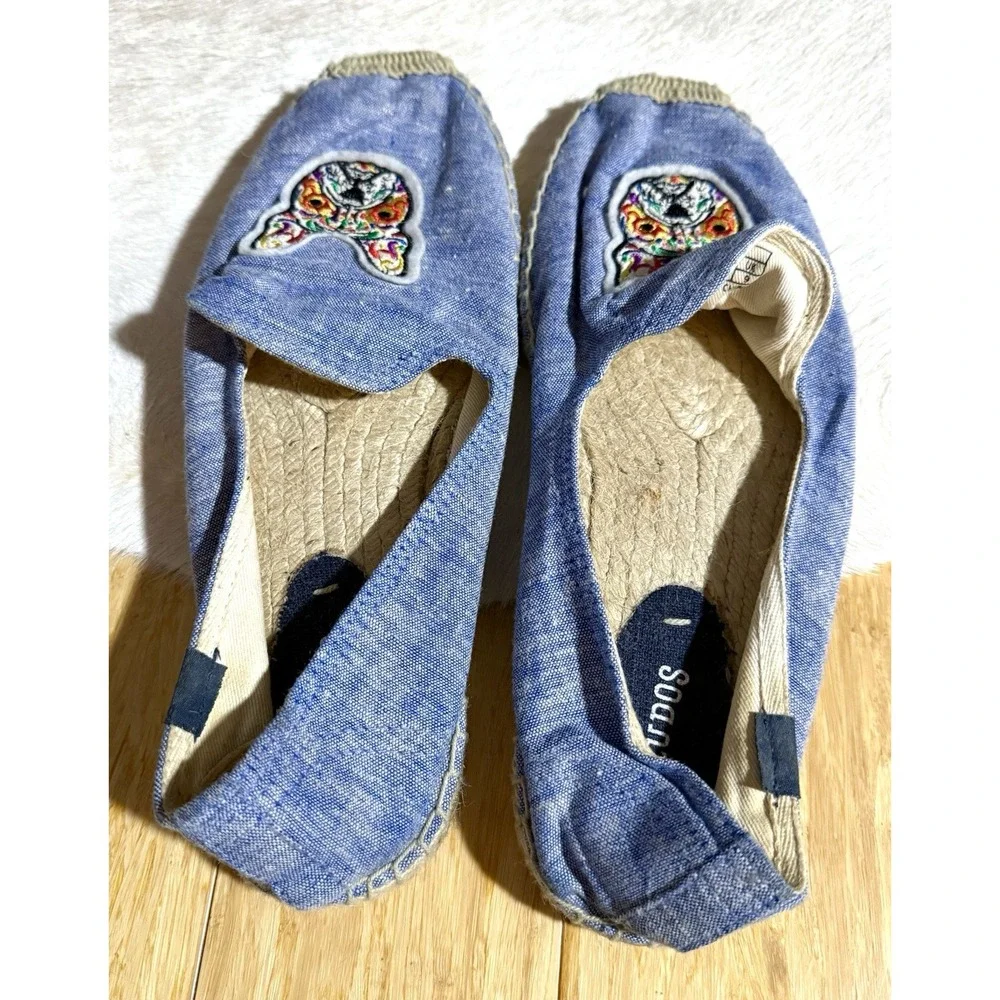 Soludos French Bulldog Espadrilles Platform Shoes Blue Size‎ 9.5