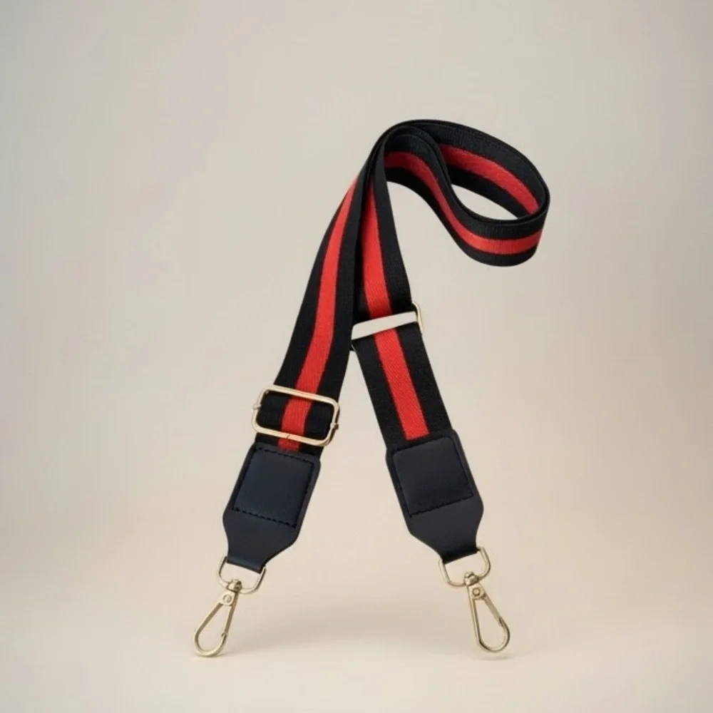 ✨ Black & Red Stripe Adjustable Bag Strap Gold Hardware Crossbody Replacement