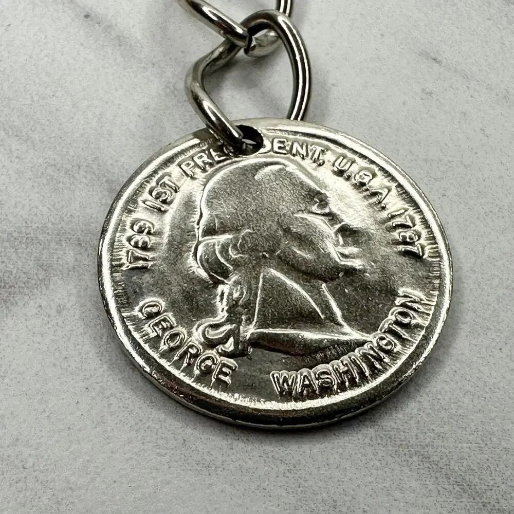George Washington Coin Charm Silver Tone Metal Chain Link Belt One Size (OS) ✨
