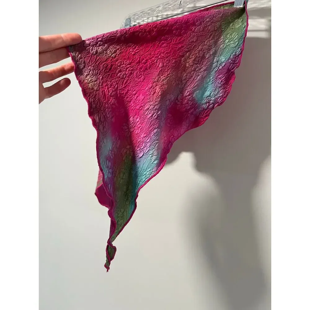 Wearable Art Funky Tie Dye Silk Scarf Hot Pink Blue Green 47 x 9 JL