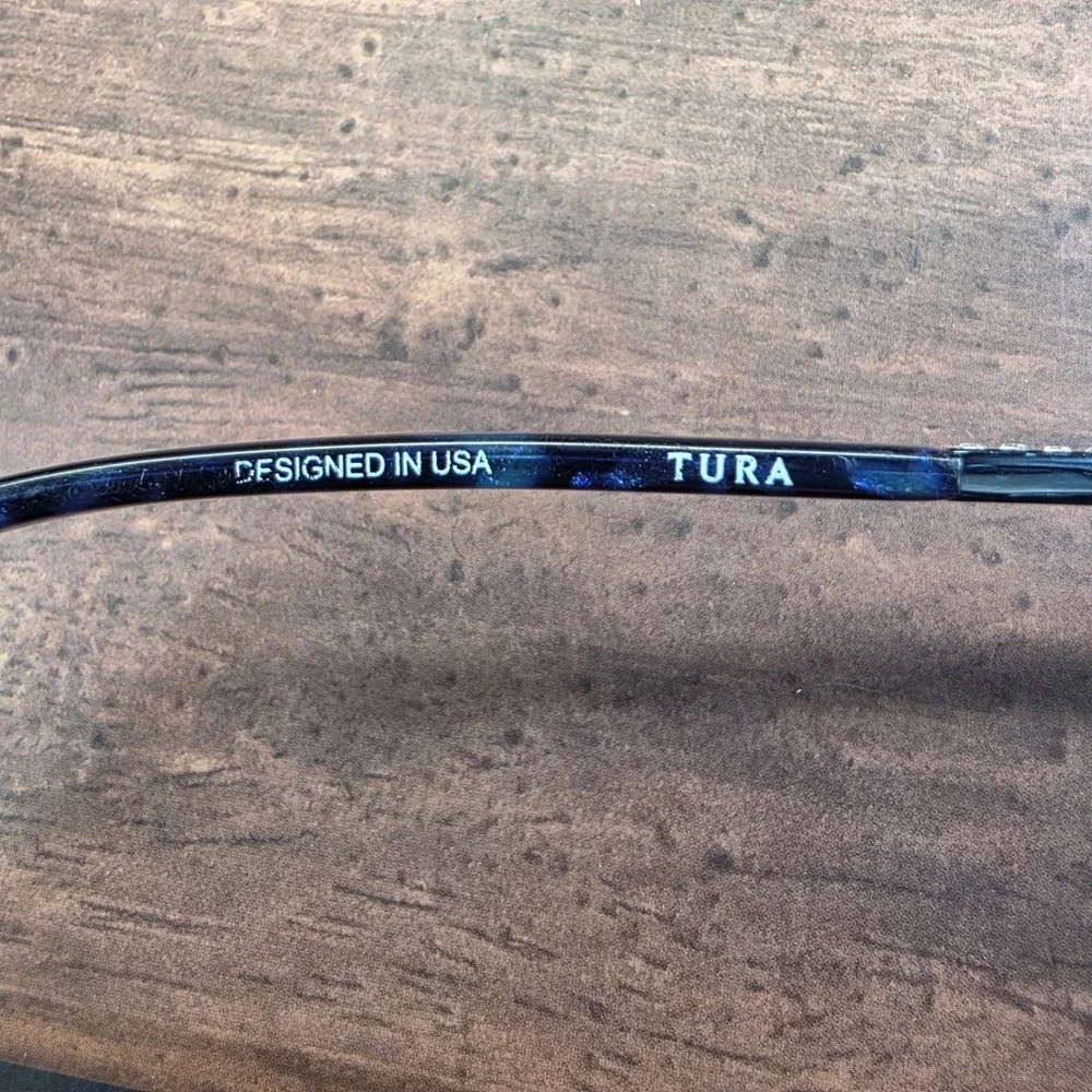 Tura TE247 Navy Blue Semi Rimless Cat Eye Eyeglasses Crystal Temples 52-18-135