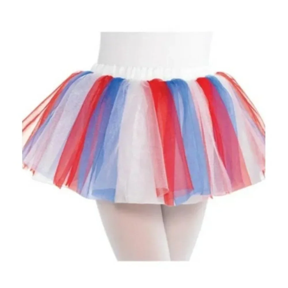 Child‎ Size S/M Patriotic Red White Blue Americana Mesh Tutu Play Halloween 425